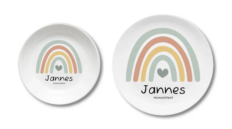 Personalisierter Kinderteller Regenbogen Junge Kindergeschirr Teller | Geschenk 1. Geburtstag, Einschulung