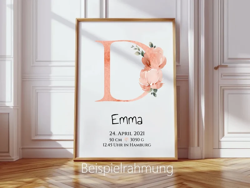 Personalisiertes Poster zur Geburt & Taufe mit Monogramm Buchstabe, Geburtdaten oder Taufdaten