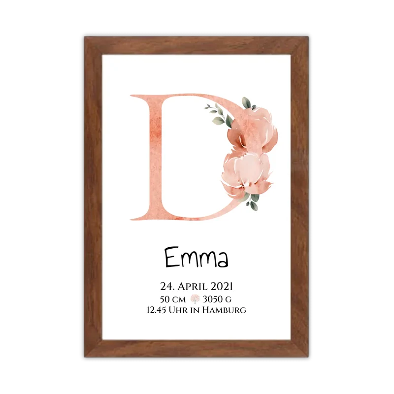 Personalisiertes Poster zur Geburt & Taufe mit Monogramm Buchstabe, Geburtdaten oder Taufdaten