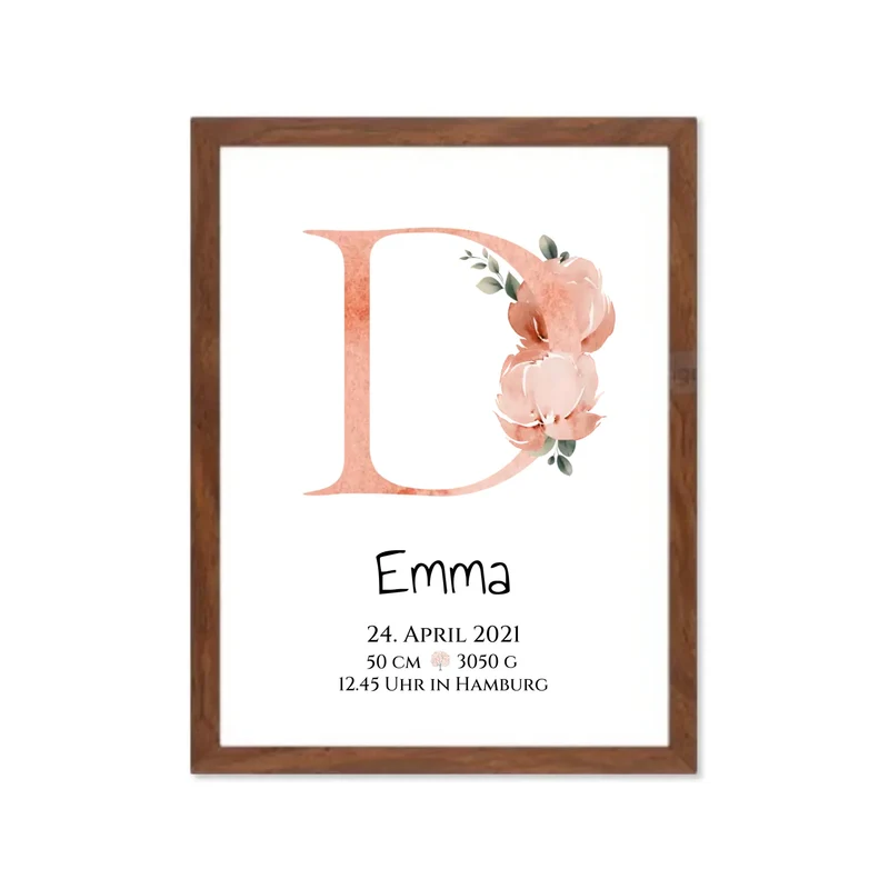 Personalisiertes Poster zur Geburt & Taufe mit Monogramm Buchstabe, Geburtdaten oder Taufdaten