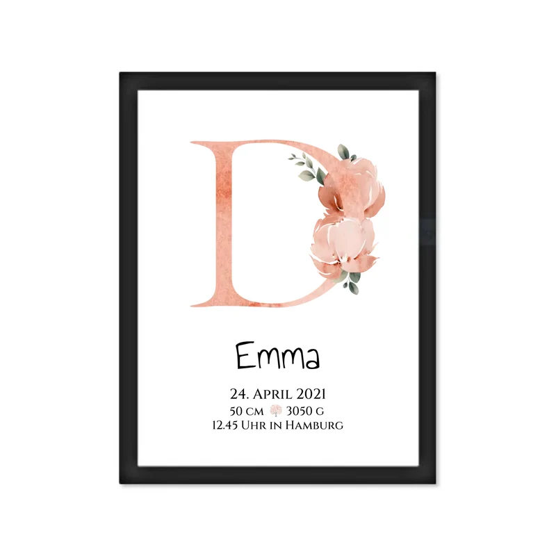 Personalisiertes Poster zur Geburt & Taufe mit Monogramm Buchstabe, Geburtdaten oder Taufdaten