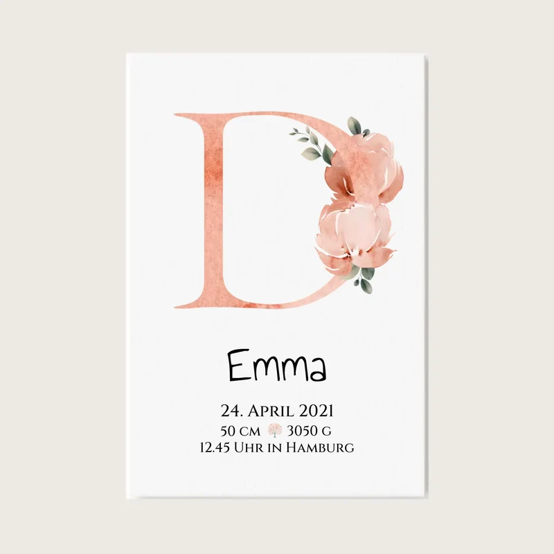 Personalisiertes Poster zur Geburt & Taufe mit Monogramm Buchstabe, Geburtdaten oder Taufdaten