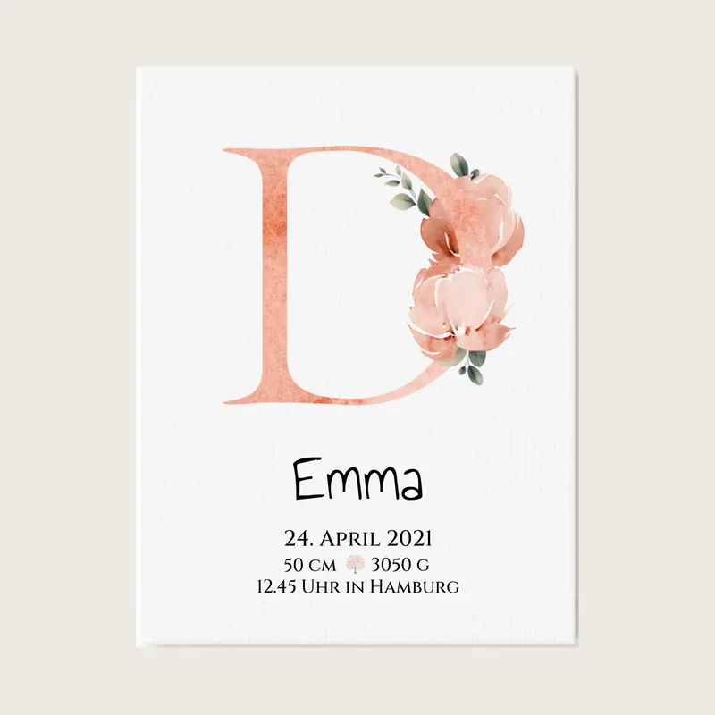 Personalisiertes Poster zur Geburt & Taufe mit Monogramm Buchstabe, Geburtdaten oder Taufdaten