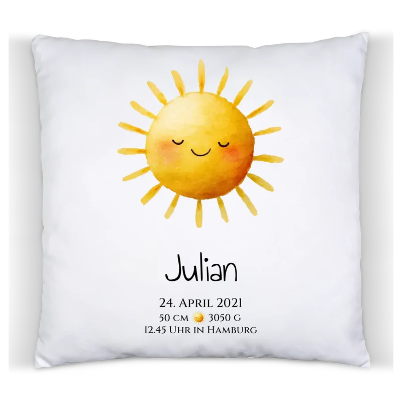 Personalisiertes Poster zur Geburt oder Taufe mit Sonne, Geburtdaten oder Taufdaten kaufen