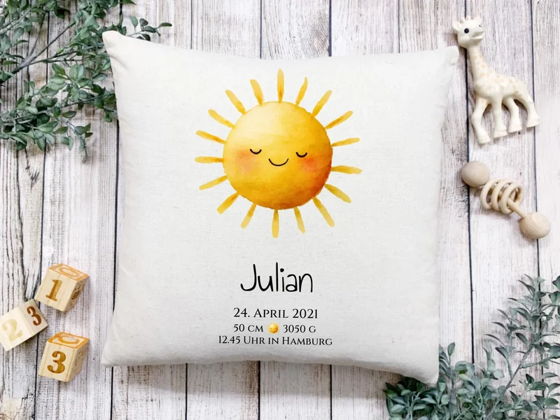 Personalisiertes Poster zur Geburt oder Taufe mit Sonne, Geburtdaten oder Taufdaten kaufen