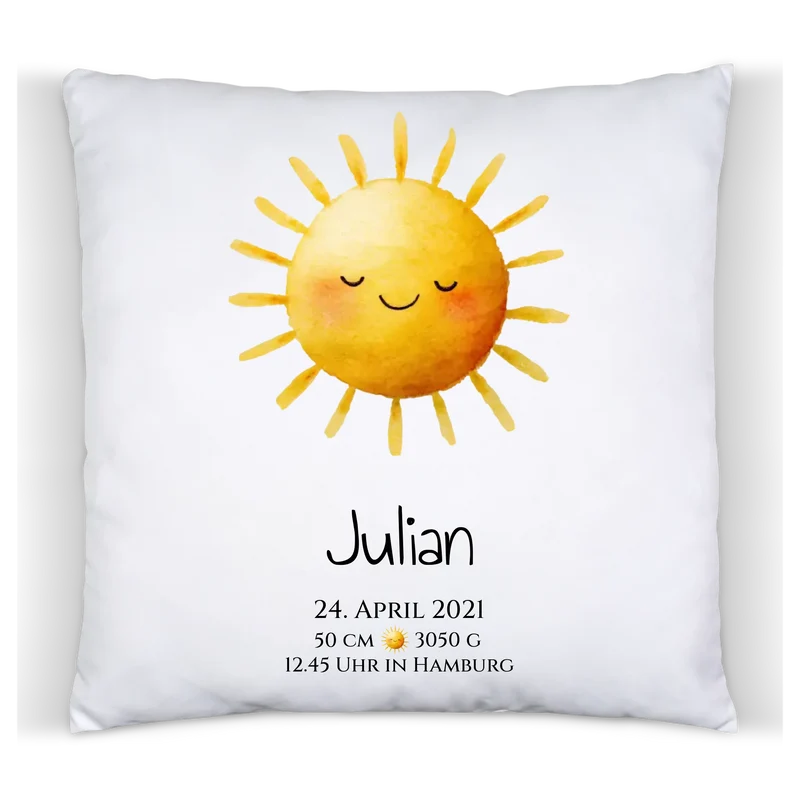 Personalisiertes Poster zur Geburt oder Taufe mit Sonne, Geburtdaten oder Taufdaten kaufen