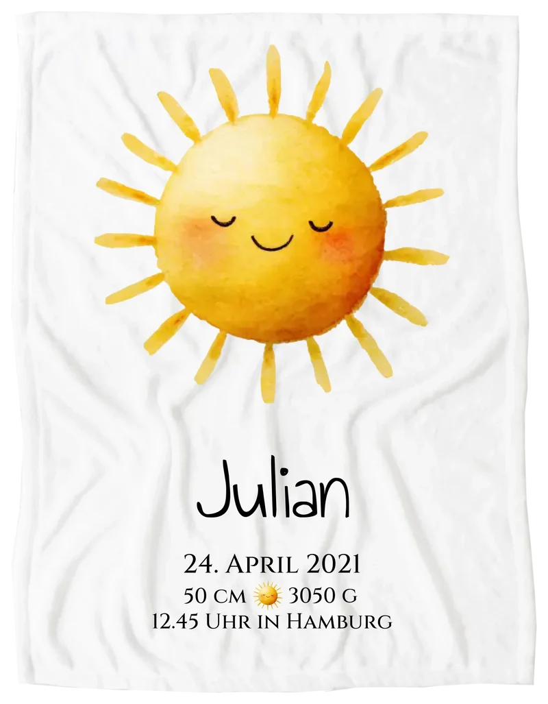 Personalisiertes Poster zur Geburt oder Taufe mit Sonne, Geburtdaten oder Taufdaten kaufen