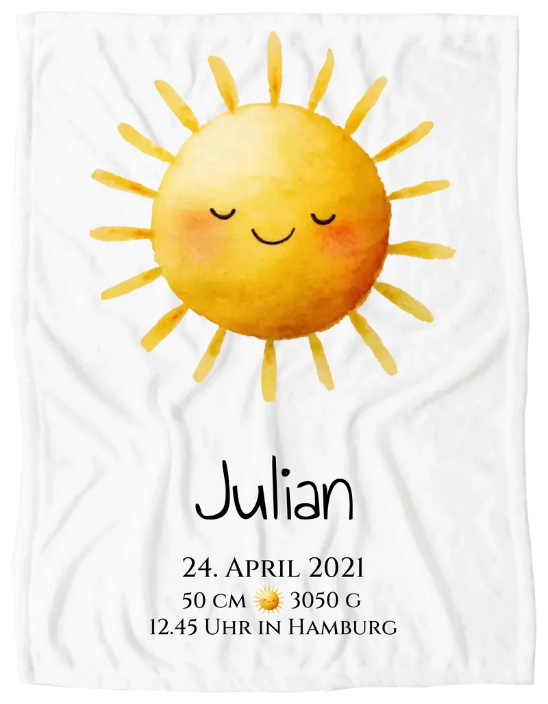 Personalisiertes Poster zur Geburt oder Taufe mit Sonne, Geburtdaten oder Taufdaten kaufen