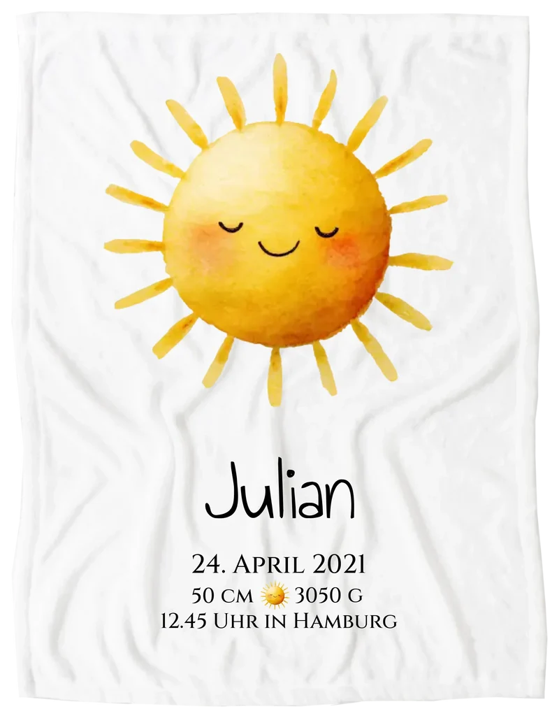 Personalisiertes Poster zur Geburt oder Taufe mit Sonne, Geburtdaten oder Taufdaten kaufen