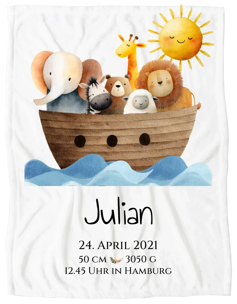 Personalisiertes Geschenk zur Geburt & Taufe mit Arche Noah Geburtdaten / Taufdaten
