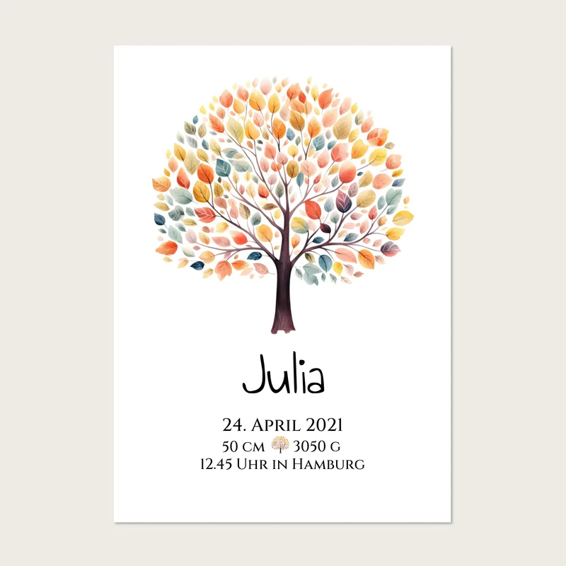 Babygeschenk - Personalisiertes Poster zur Geburt & Taufe mit Lebensbaum