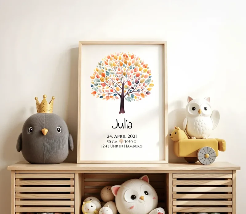 Babygeschenk - Personalisiertes Poster zur Geburt & Taufe mit Lebensbaum