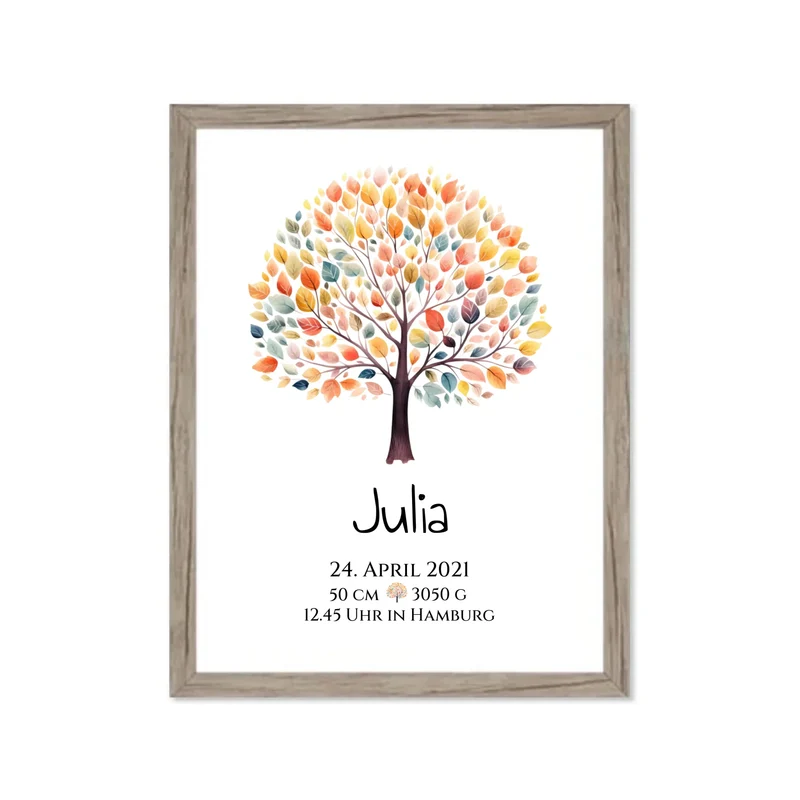 Babygeschenk - Personalisiertes Poster zur Geburt & Taufe mit Lebensbaum