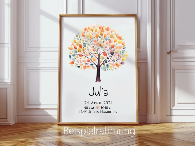 Babygeschenk - Personalisiertes Poster zur Geburt & Taufe mit Lebensbaum