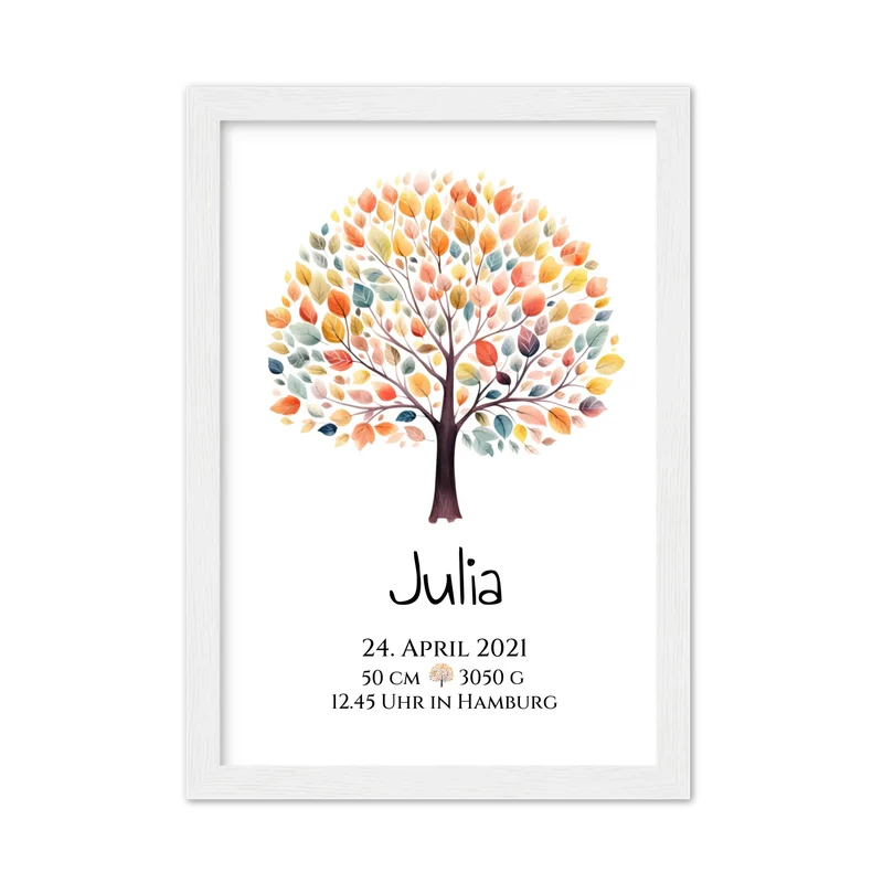 Babygeschenk - Personalisiertes Poster zur Geburt & Taufe mit Lebensbaum