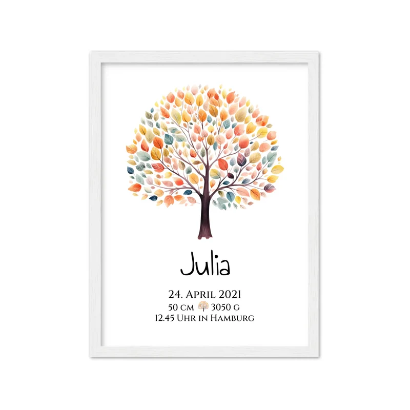 Babygeschenk - Personalisiertes Poster zur Geburt & Taufe mit Lebensbaum