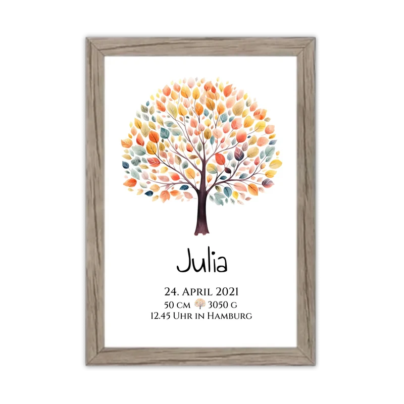 Babygeschenk - Personalisiertes Poster zur Geburt & Taufe mit Lebensbaum