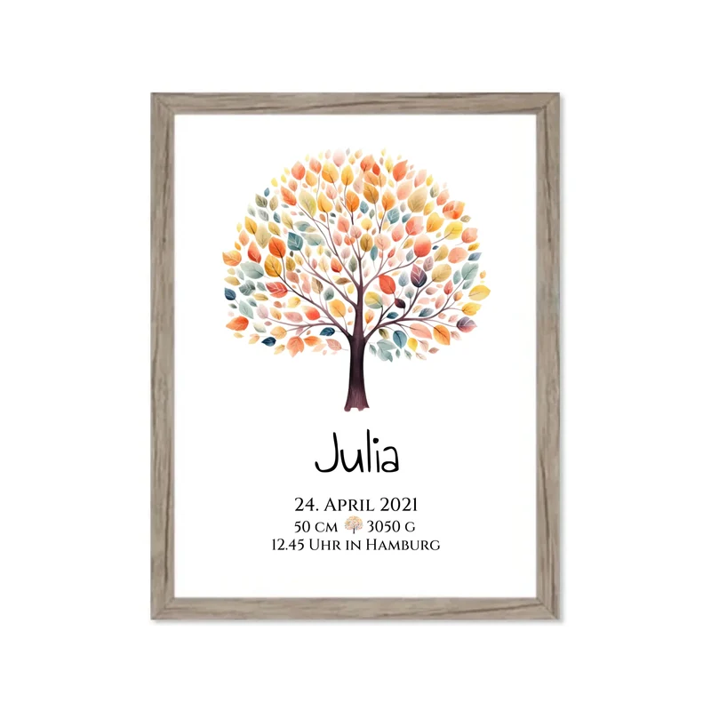 Babygeschenk - Personalisiertes Poster zur Geburt & Taufe mit Lebensbaum