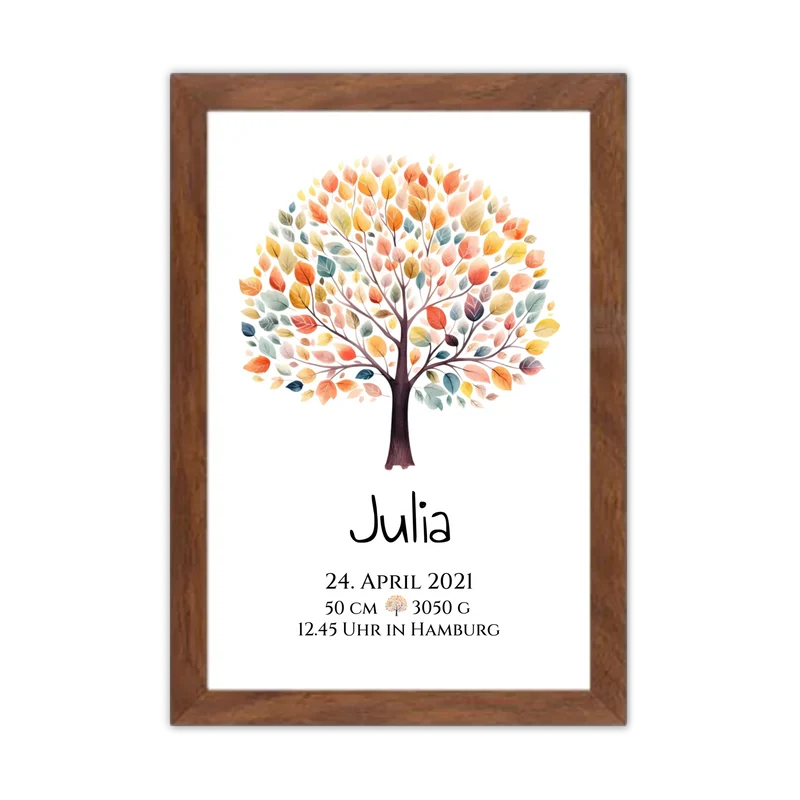 Babygeschenk - Personalisiertes Poster zur Geburt & Taufe mit Lebensbaum