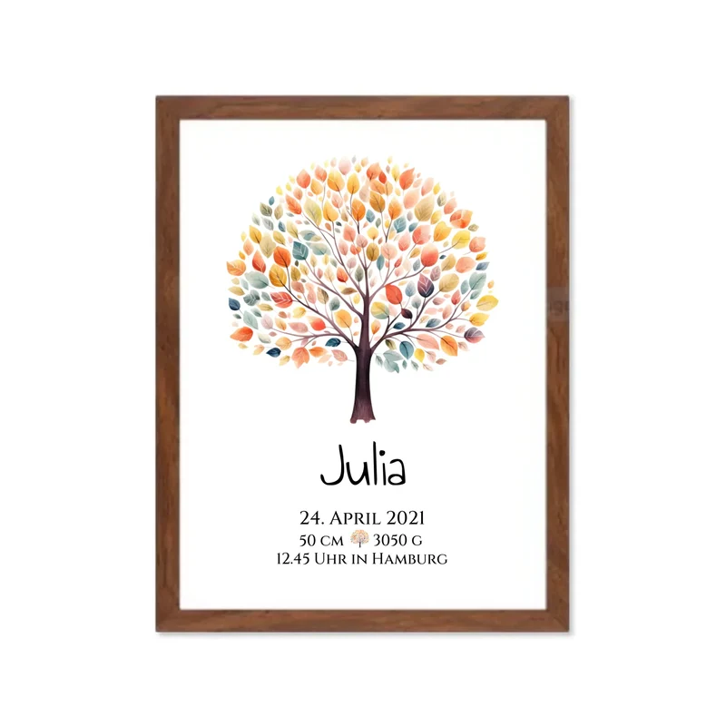 Babygeschenk - Personalisiertes Poster zur Geburt & Taufe mit Lebensbaum