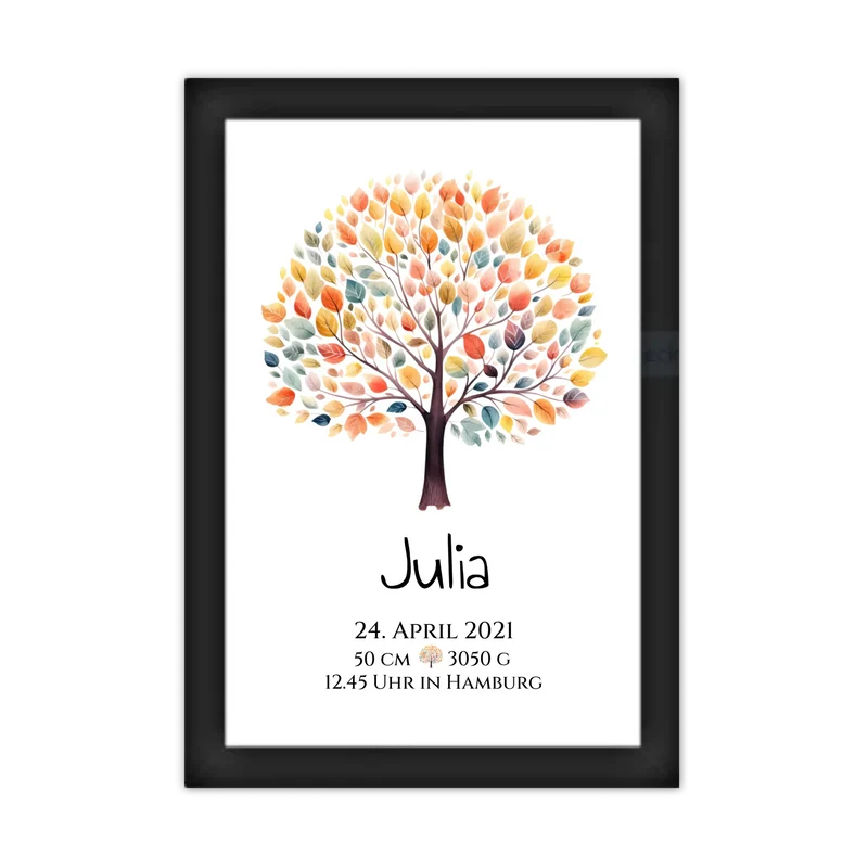 Babygeschenk - Personalisiertes Poster zur Geburt & Taufe mit Lebensbaum