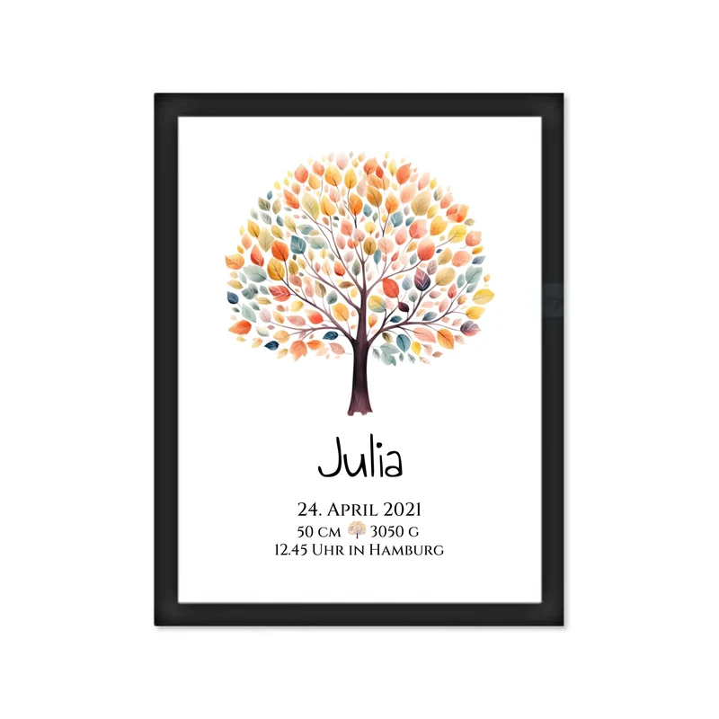 Babygeschenk - Personalisiertes Poster zur Geburt & Taufe mit Lebensbaum