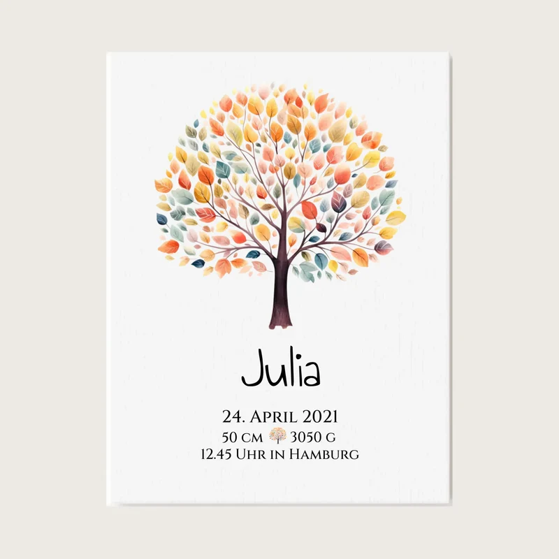 Babygeschenk - Personalisiertes Poster zur Geburt & Taufe mit Lebensbaum
