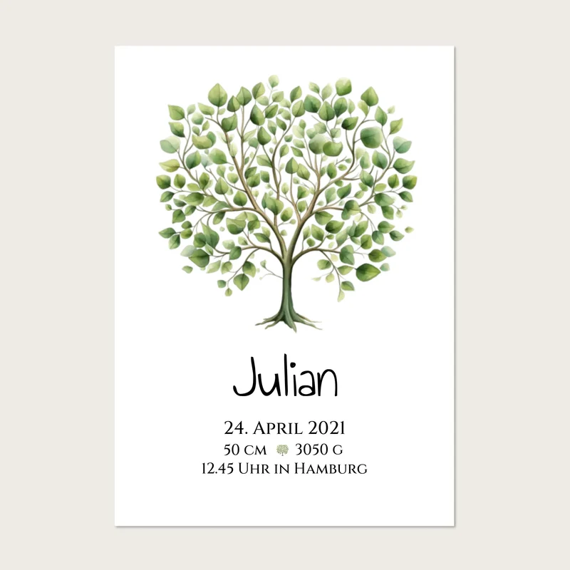 Personalisiertes Poster zur Geburt & Taufe - Geschenk mit Lebensbaum