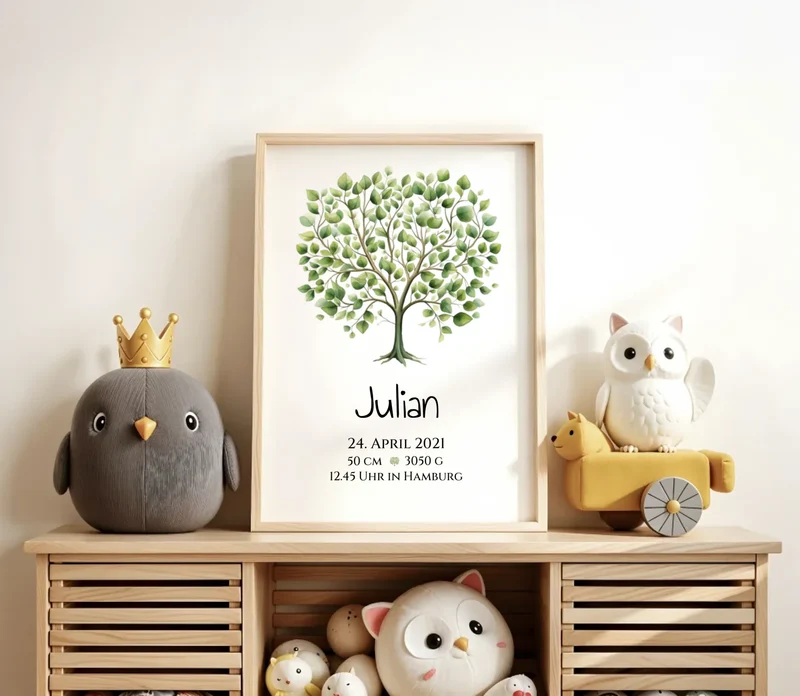 Personalisiertes Poster zur Geburt & Taufe - Geschenk mit Lebensbaum