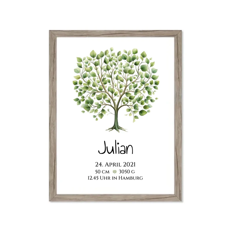Personalisiertes Poster zur Geburt & Taufe - Geschenk mit Lebensbaum