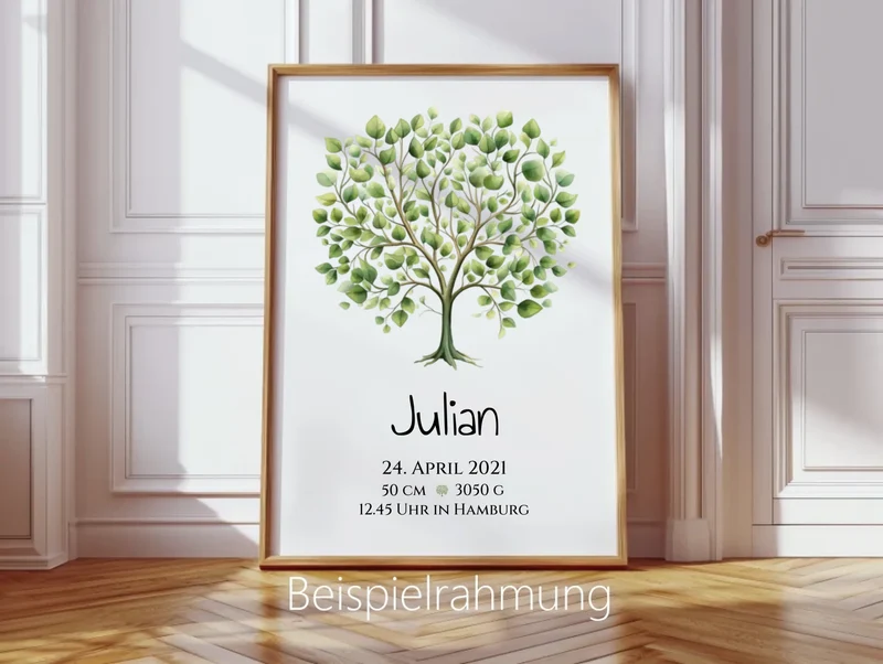 Personalisiertes Poster zur Geburt & Taufe - Geschenk mit Lebensbaum