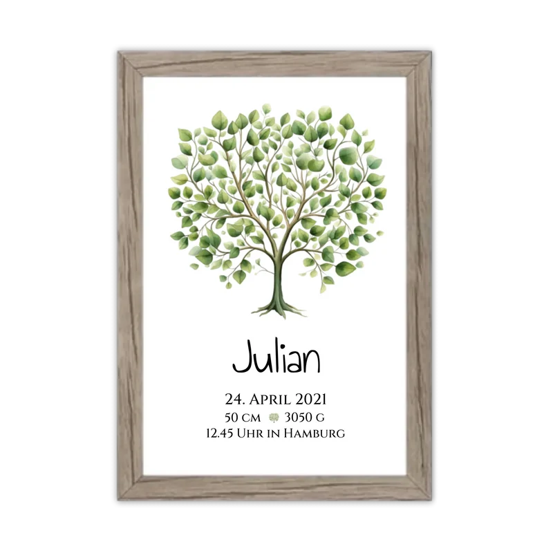Personalisiertes Poster zur Geburt & Taufe - Geschenk mit Lebensbaum