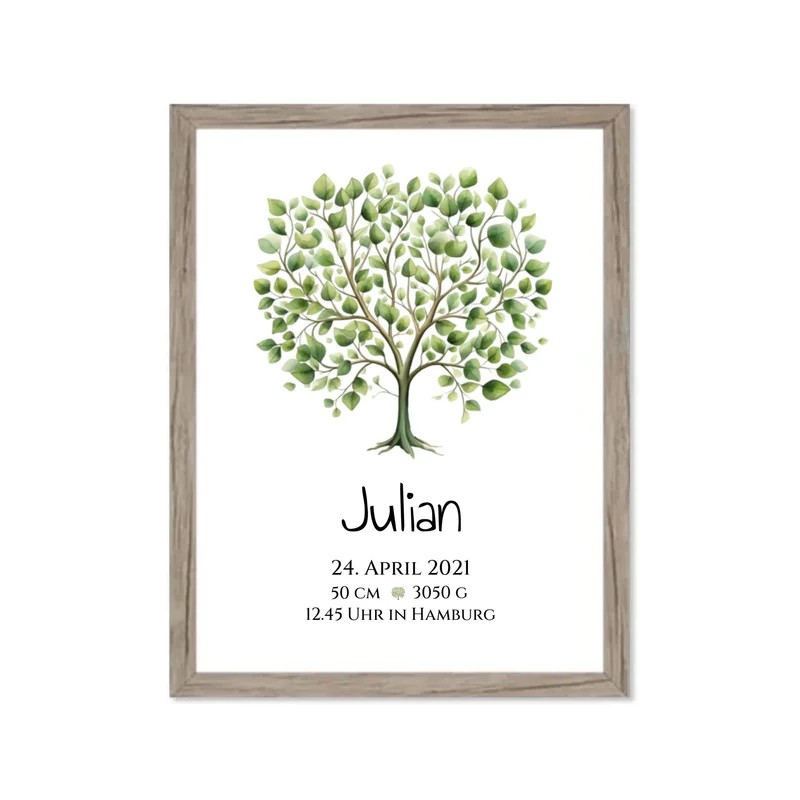 Personalisiertes Poster zur Geburt & Taufe - Geschenk mit Lebensbaum