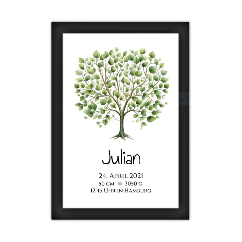 Personalisiertes Poster zur Geburt & Taufe - Geschenk mit Lebensbaum