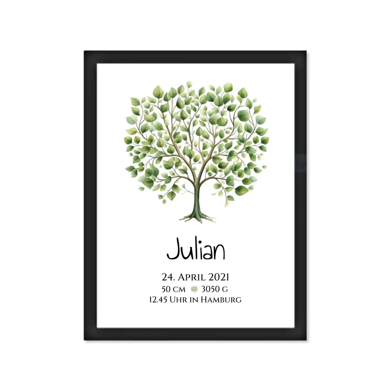 Personalisiertes Poster zur Geburt & Taufe - Geschenk mit Lebensbaum