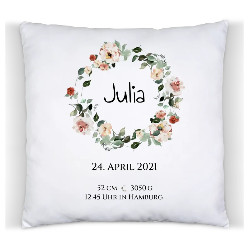 Personalisiertes Poster Geschenk zur Geburt und Taufe | Geburtsanzeige Blumenkranz