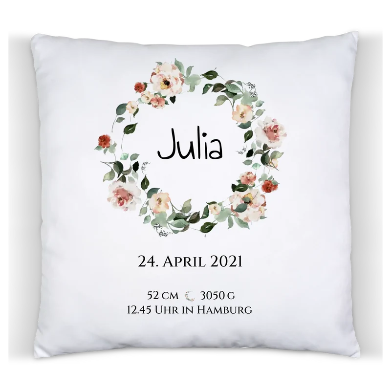 Personalisiertes Poster Geschenk zur Geburt und Taufe | Geburtsanzeige Blumenkranz