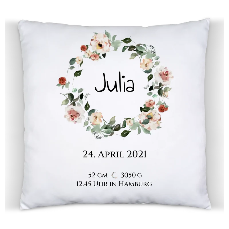 Personalisiertes Poster Geschenk zur Geburt und Taufe | Geburtsanzeige Blumenkranz