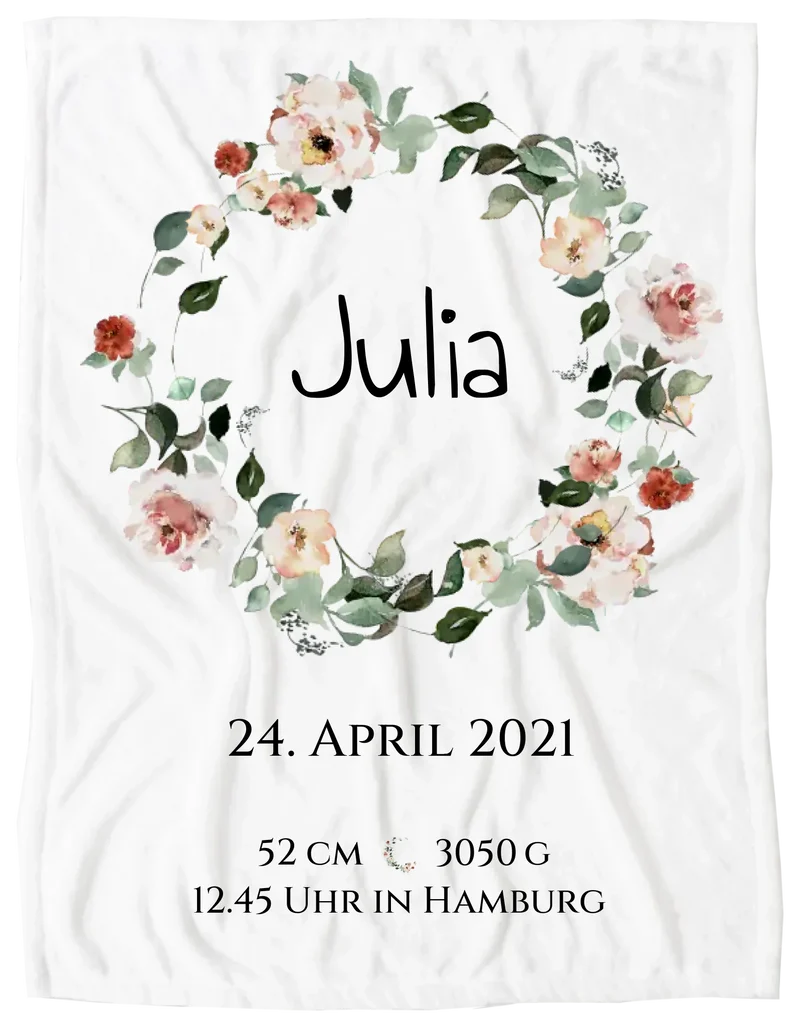 Personalisiertes Poster Geschenk zur Geburt und Taufe | Geburtsanzeige Blumenkranz