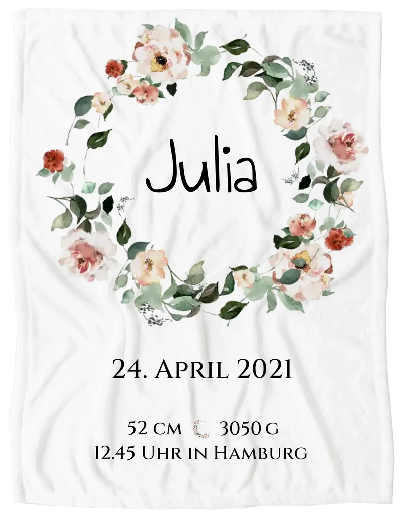 Personalisiertes Poster Geschenk zur Geburt und Taufe | Geburtsanzeige Blumenkranz