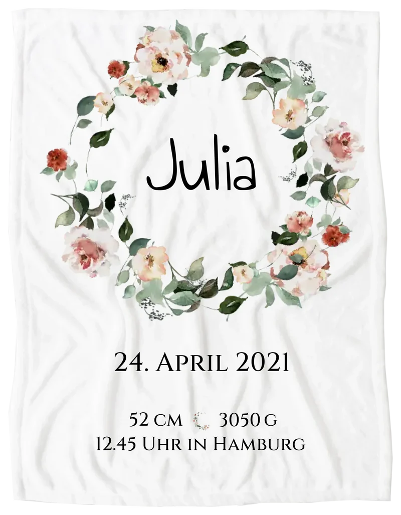 Personalisiertes Poster Geschenk zur Geburt und Taufe | Geburtsanzeige Blumenkranz