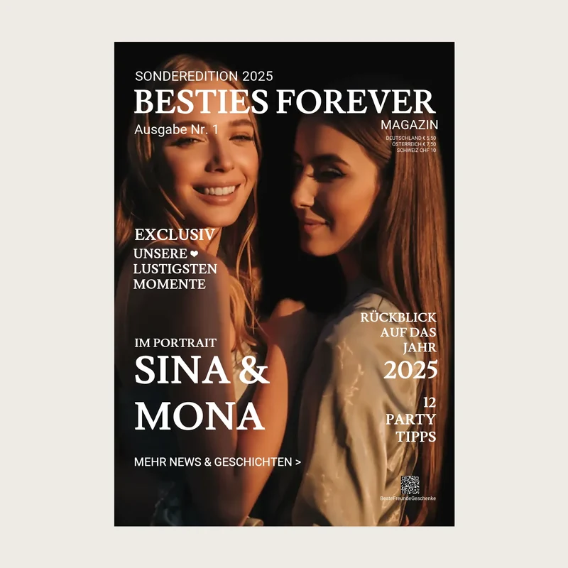 Beste Freundin Bild Geschenk "BESTIES" - Personalisiertes Magazine Cover Poster