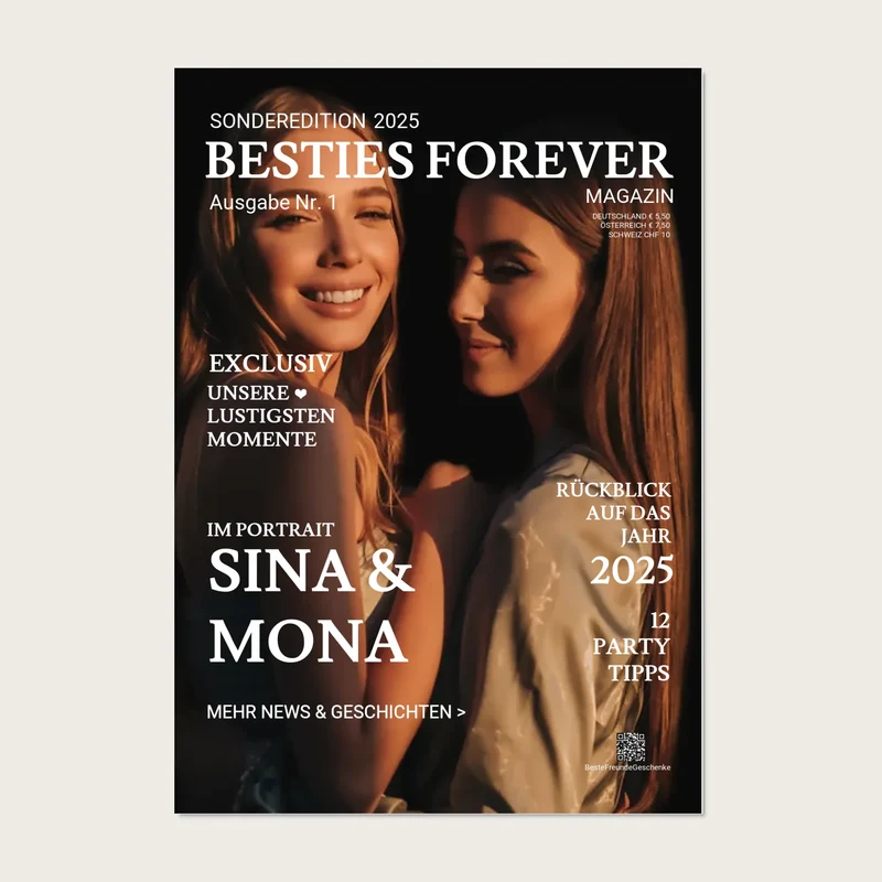 Beste Freundin Bild Geschenk "BESTIES" - Personalisiertes Magazine Cover Poster