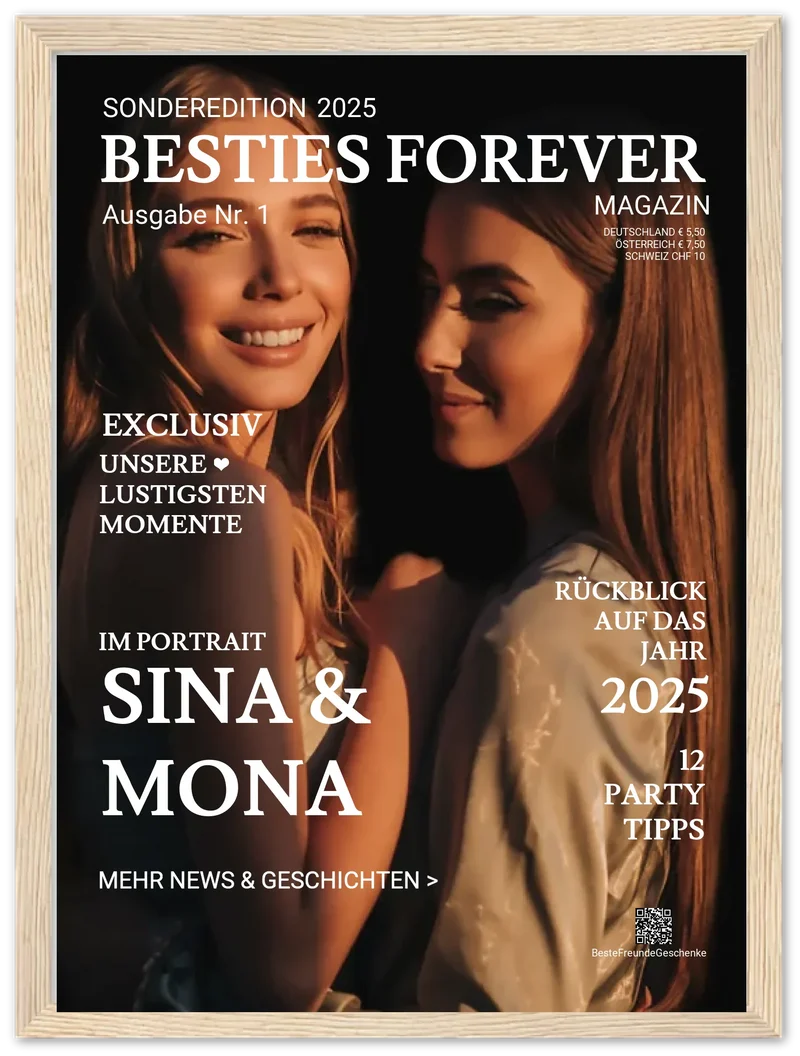 Beste Freundin Bild Geschenk "BESTIES" - Personalisiertes Magazine Cover Poster