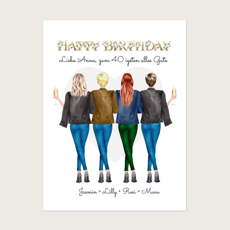 Bild Geschenk für beste Freundin - Poster mit 4 Frauen gestalten - digitale Datei