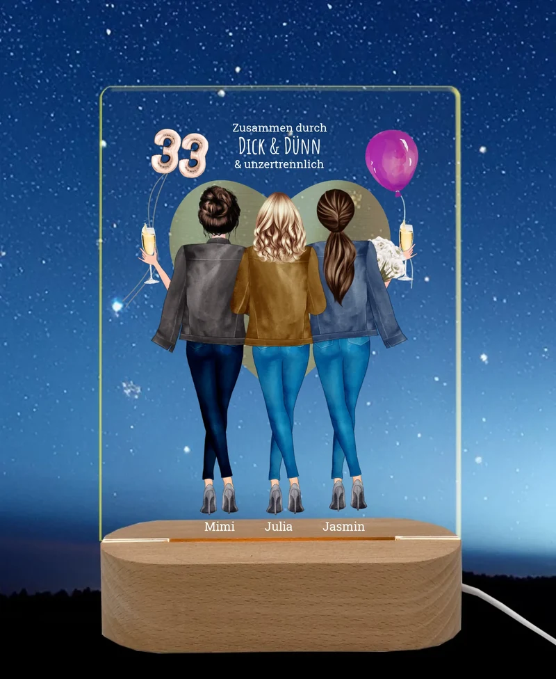 Personalisiertes LED-Deko Licht aus Acrylglas "3 Freundinnen" Geschenkidee 2