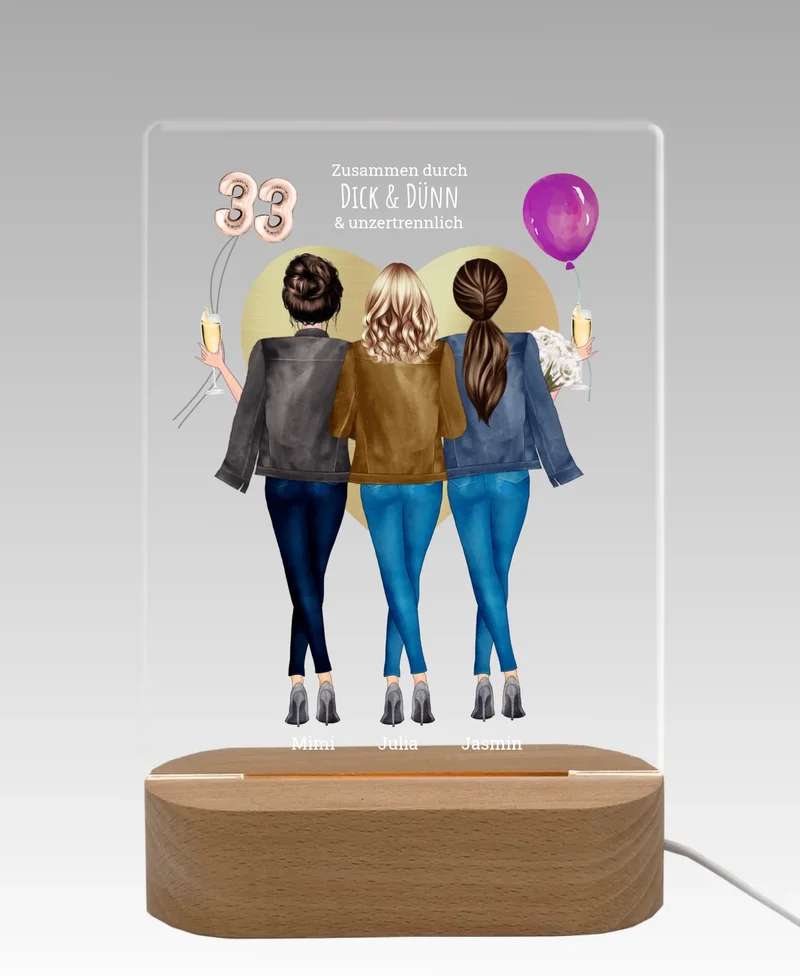 Personalisiertes LED-Deko Licht aus Acrylglas "3 Freundinnen" Geschenkidee 2