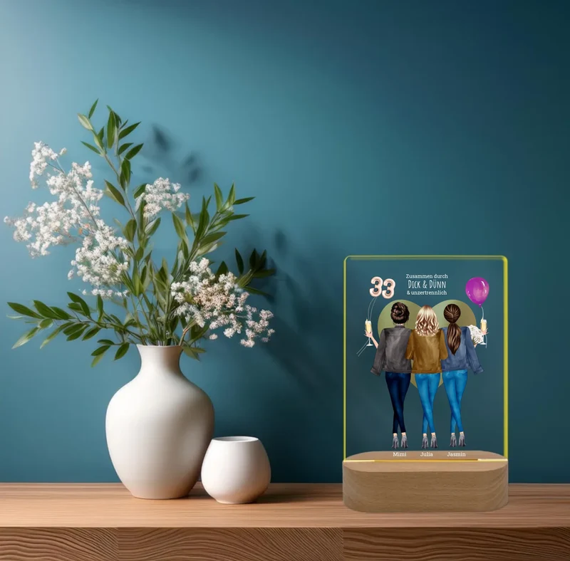 Personalisiertes LED-Deko Licht aus Acrylglas "3 Freundinnen" Geschenkidee 2