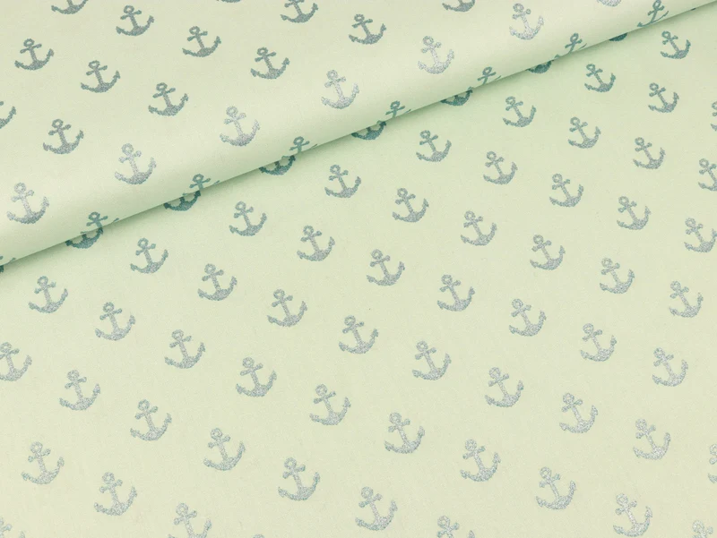 Reststück 36cm - Baumwollstoff Glitter Anchors mint Glitzer