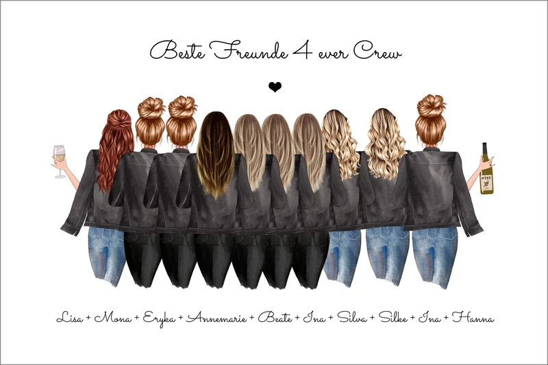 10 Freundinnen Bild individuell mit Namen Spruch personalisieren - Poster Geburtstagsgeschenk & Weihnachtsgeschenk